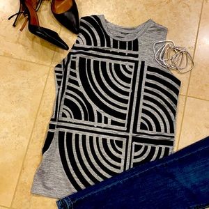 Desigual top silver, black geometric design med